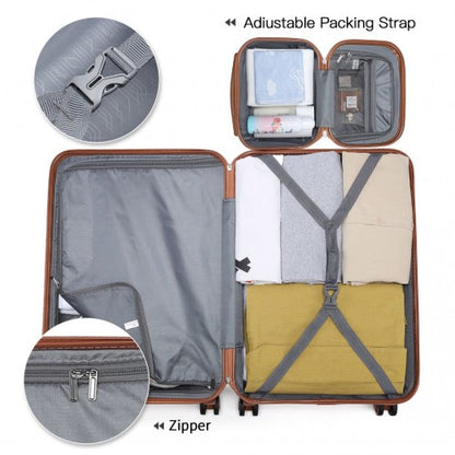 Packed suitcase interior with adjustable straps securing clothes and textured zipper details