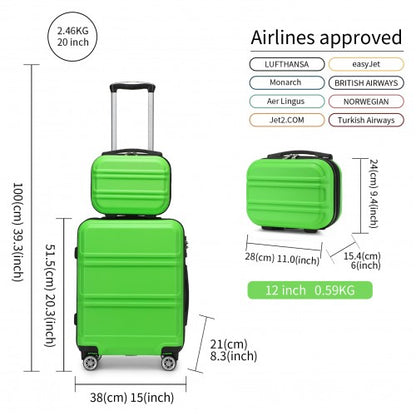Lime green ABS hard-shell 4-piece suitcase set with sculpted ridges and airline-approved sizes
