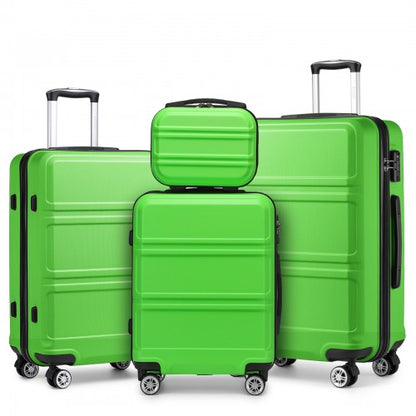 Four-piece green ABS hard-shell suitcase set with horizontal ribbed texture and extended telescopic handles