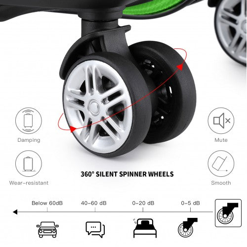 Black suitcase 360° silent spinner wheel with damping and wear-resistant rubber tires