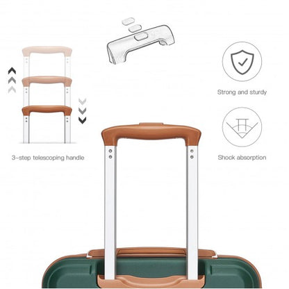 K1871-1L - Kono ABS Sculpted Horizontal Design 3 Piece Suitcase Set - Green And Brown