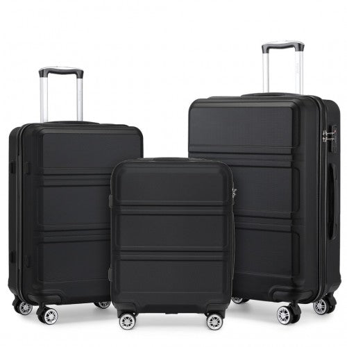 K1871-1L - Kono ABS Sculpted Horizontal Design 3 Piece Suitcase Set
