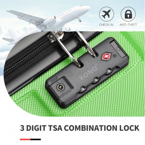 Green luggage 3-digit TSA combination lock with anti-theft security shackle on zipper