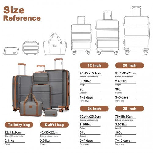 Kono K1871-1L 12/20/24/28-inch grey and brown luggage set – set view