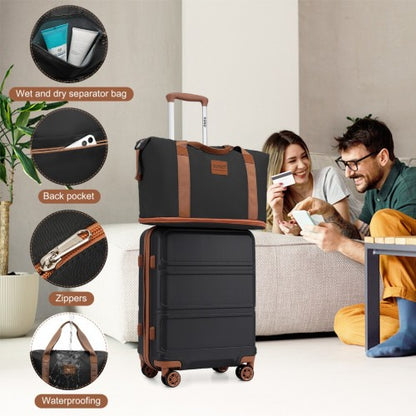 Kono K1871-1L 12/20/24/28-inch black and brown luggage set – set view