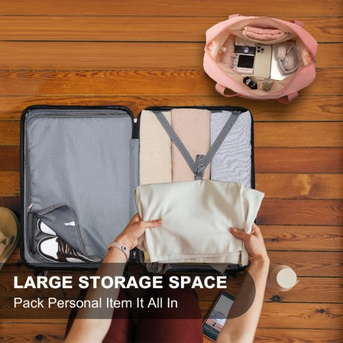 K1871-1L+EA2212 - Kono ABS 4 Wheel Suitcase Set With Vanity Case And Weekend Bag And Toiletry Bag - Pink