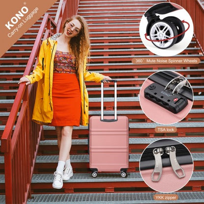 K1871-1L+EA2212 - Kono ABS 4 Wheel Suitcase Set With Vanity Case And Weekend Bag And Toiletry Bag - Pink
