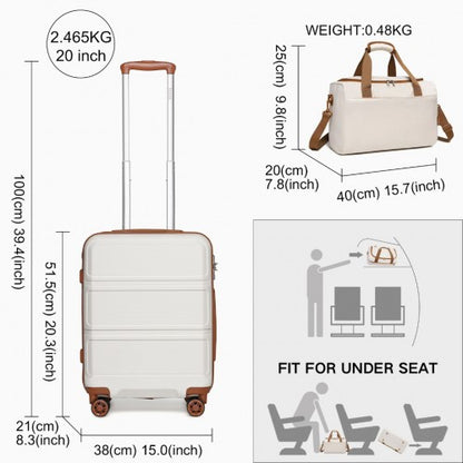 K1871-1L+EA2321 - Kono ABS 20 Inch Sculpted Horizontal Design 2 Piece Suitcase Set With Cabin Bag - Cream