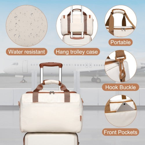 K1871-1L+EA2321 - Kono ABS 20 Inch Sculpted Horizontal Design 2 Piece Suitcase Set With Cabin Bag - Cream