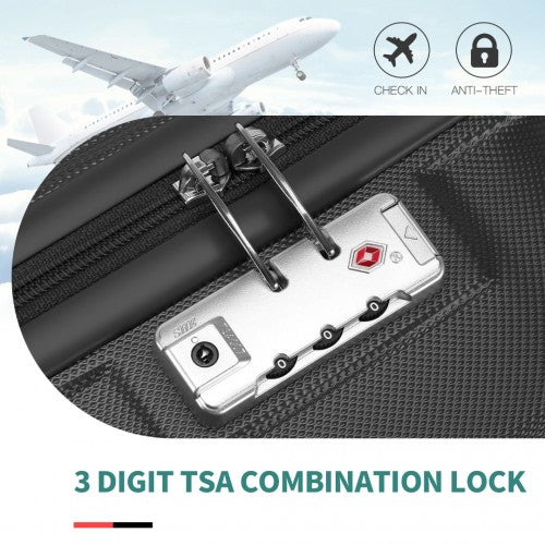K1871-1L+EA2321 - Kono ABS 20 Inch Sculpted Horizontal Design 2 Piece Suitcase Set With Cabin Bag - Black