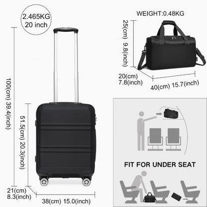 K1871-1L+EA2321 - Kono ABS 20 Inch Sculpted Horizontal Design 2 Piece Suitcase Set With Cabin Bag - Black