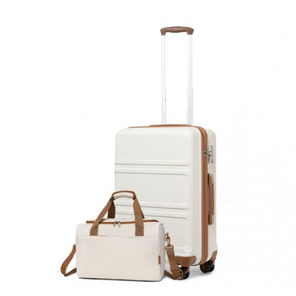 K1871-1L+EA2321 - Kono ABS 20 Inch Sculpted Horizontal Design 2 Piece Suitcase Set With Cabin Bag - Cream