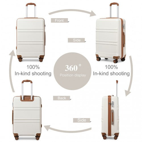 K1871-1L+EA2321 - Kono ABS 20 Inch Sculpted Horizontal Design 2 Piece Suitcase Set With Cabin Bag - Cream