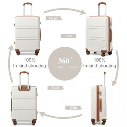 K1871-1L+EA2321 - Kono ABS 20 Inch Sculpted Horizontal Design 2 Piece Suitcase Set With Cabin Bag - Cream
