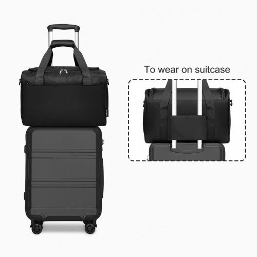 K1871-1L+EA2321 - Kono ABS 20 Inch Sculpted Horizontal Design 2 Piece Suitcase Set With Cabin Bag - Black