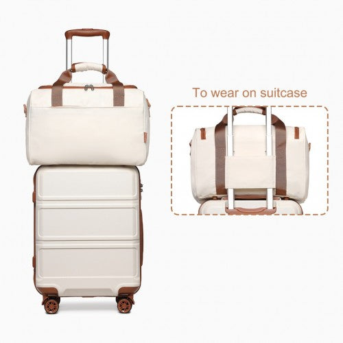 K1871-1L+EA2321 - Kono ABS 20 Inch Sculpted Horizontal Design 2 Piece Suitcase Set With Cabin Bag - Cream