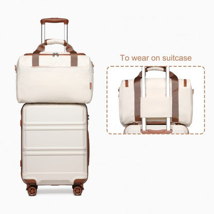 K1871-1L+EA2321 - Kono ABS 20 Inch Sculpted Horizontal Design 2 Piece Suitcase Set With Cabin Bag - Cream