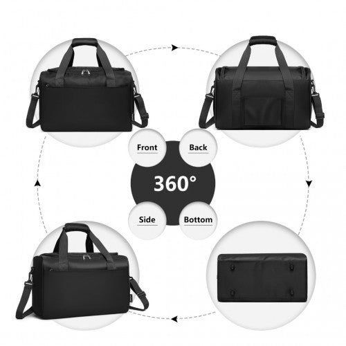 K1871-1L+EA2321 - Kono ABS 20 Inch Sculpted Horizontal Design 2 Piece Suitcase Set With Cabin Bag - Black