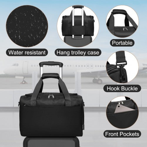 K1871-1L+EA2321 - Kono ABS 20 Inch Sculpted Horizontal Design 2 Piece Suitcase Set With Cabin Bag - Black
