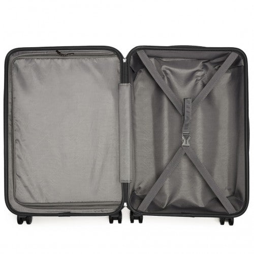 K1871-1L+EA2321 - Kono ABS 20 Inch Sculpted Horizontal Design 2 Piece Suitcase Set With Cabin Bag - Black