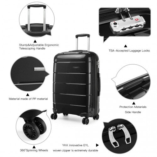 Kono K1997L 20/24/28-inch black luggage set – side view