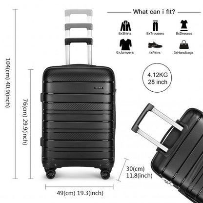 K2091L - Kono Multi Texture Hard Shell PP Suitcase 3 Pieces Set - Classic Collection - Black