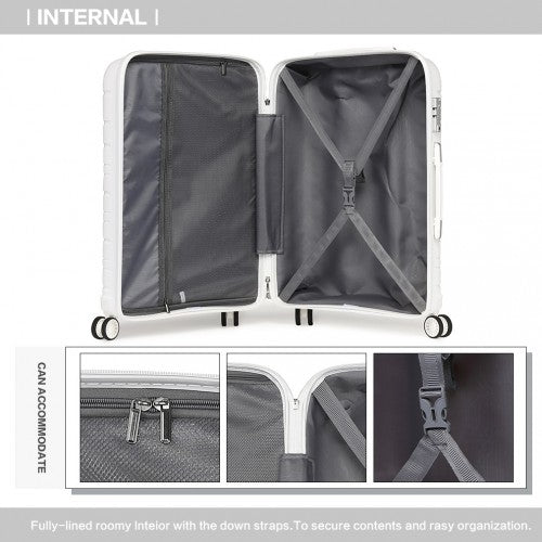 K2091L - Kono Multi Texture Hard Shell PP Suitcase With TSA Lock And Vanity Case 4 Pieces Set - Classic Collection - White