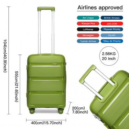 K2092L - Kono Bright Hard Shell PP Suitcase 3 Pieces Set - Classic Collection - Green