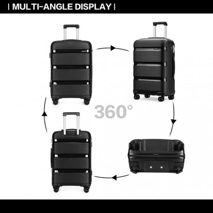 K2092L - Kono Bright Hard Shell PP Suitcase 3 Pieces Set - Classic Collection - Black