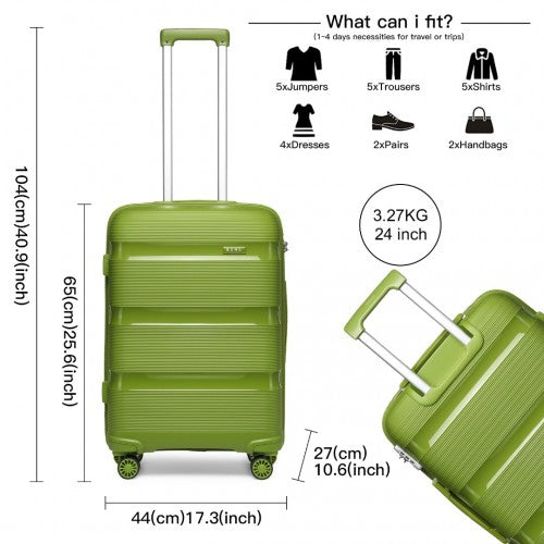 K2092L - Kono Bright Hard Shell PP Suitcase 3 Pieces Set - Classic Collection - Green