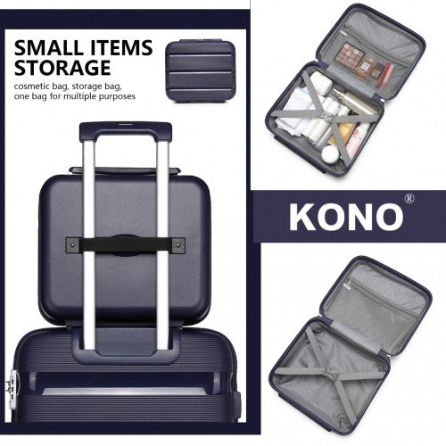 K2092L - Kono Bright Hard Shell PP Suitcase With TSA Lock And Vanity Case 4 Pieces Set - Classic Collection - Navy