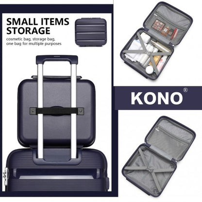 K2092L - Kono Bright Hard Shell PP Suitcase With TSA Lock And Vanity Case 4 Pieces Set - Classic Collection - Navy
