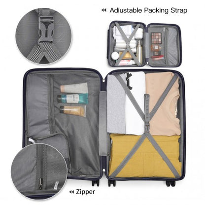 K2092L - Kono Bright Hard Shell PP Suitcase With TSA Lock And Vanity Case 4 Pieces Set - Classic Collection - Navy