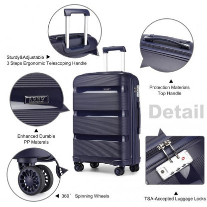 K2092L - Kono Bright Hard Shell PP Suitcase With TSA Lock And Vanity Case 4 Pieces Set - Classic Collection - Navy