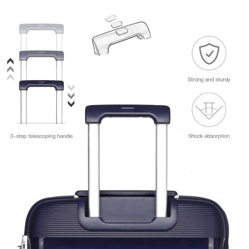 K2092L - Kono Bright Hard Shell PP Suitcase With TSA Lock And Vanity Case 4 Pieces Set - Classic Collection - Navy