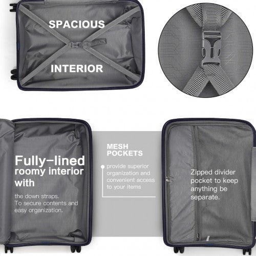K2092L - Kono Bright Hard Shell PP Suitcase With TSA Lock And Vanity Case 4 Pieces Set - Classic Collection - Navy