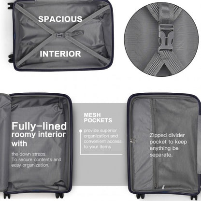 K2092L - Kono Bright Hard Shell PP Suitcase With TSA Lock And Vanity Case 4 Pieces Set - Classic Collection - Navy