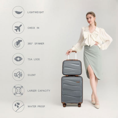 Kono K2094L 14/20-inch grey and brown luggage set – set view