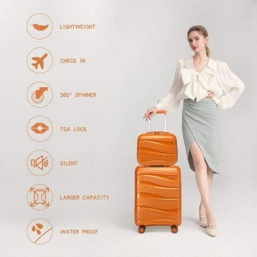 K2094L - Kono 14/20 Inch Lightweight Polypropylene Hard Shell 2 Piece Suitcase Set With TSA Lock And Vanity Case - Orange