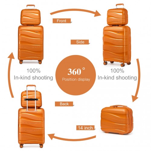 K2094L - Kono 14/20 Inch Lightweight Polypropylene Hard Shell 2 Piece Suitcase Set With TSA Lock And Vanity Case - Orange