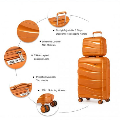 K2094L - Kono 14/20 Inch Lightweight Polypropylene Hard Shell 2 Piece Suitcase Set With TSA Lock And Vanity Case - Orange
