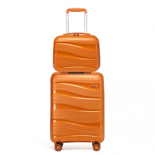 K2094L - Kono 14/20 Inch Lightweight Polypropylene Hard Shell 2 Piece Suitcase Set With TSA Lock And Vanity Case - Orange