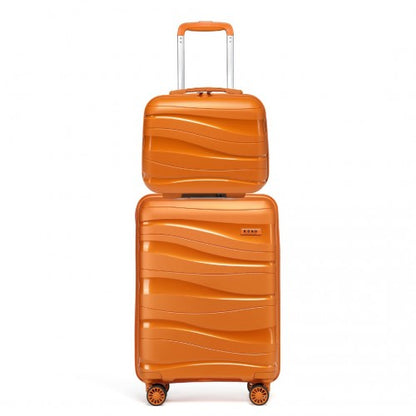 K2094L - Kono 14/20 Inch Lightweight Polypropylene Hard Shell 2 Piece Suitcase Set With TSA Lock And Vanity Case - Orange