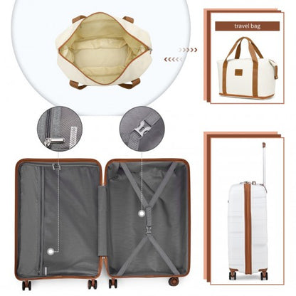 K2094L+EA2212 - Kono 20 Inch Polypropylene Cabin Size Suitcase 3 Piece Travel Set with Weekend Bag and Toiletry Bag - Cream