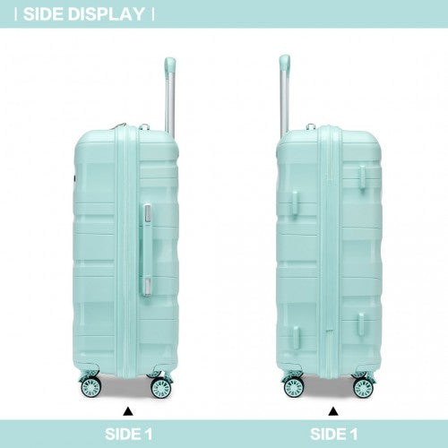 K2094L - Kono Lightweight Polypropylene Hard Shell 3 Piece Suitcase Set With TSA Lock - Mint Green