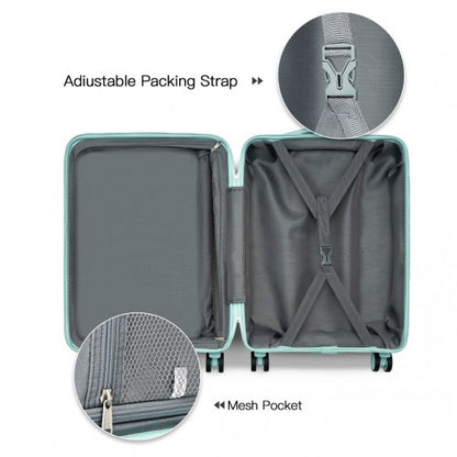 K2094L - Kono Lightweight Polypropylene Hard Shell 3 Piece Suitcase Set With TSA Lock - Mint Green