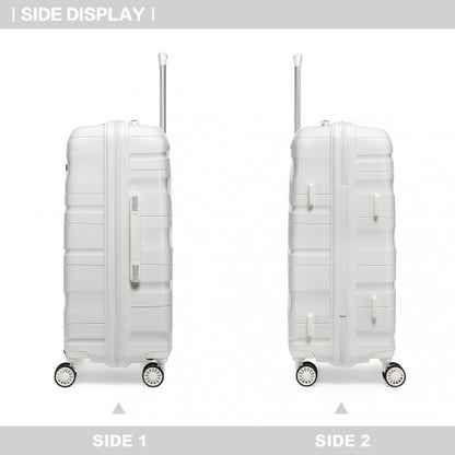 K2094L - Kono Lightweight Polypropylene Hard Shell 4 Piece Suitcase Set With TSA Lock And Vanity Case - Cream White