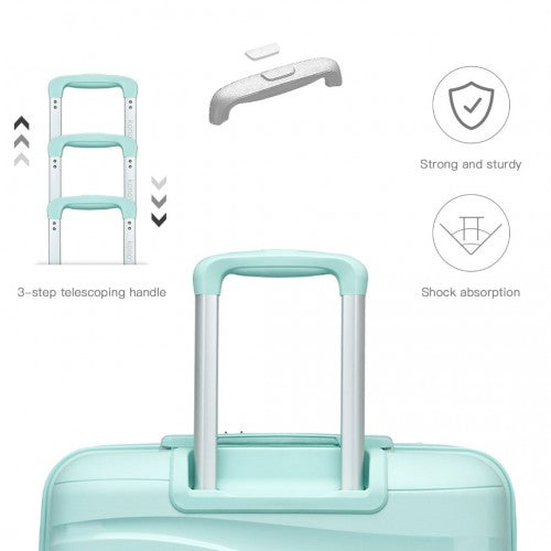 K2094L - Kono Lightweight Polypropylene Hard Shell 3 Piece Suitcase Set With TSA Lock - Mint Green