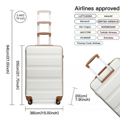 K2191L - Kono 3-Piece Lightweight ABS Hardshell Suitcase Set - 19, 24, 28 Inch with Secure TSA Lock - Cream