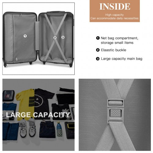 K2191L - Kono 3-Piece Lightweight ABS Hardshell Suitcase Set - 19, 24, 28 Inch with Secure TSA Lock - Grey